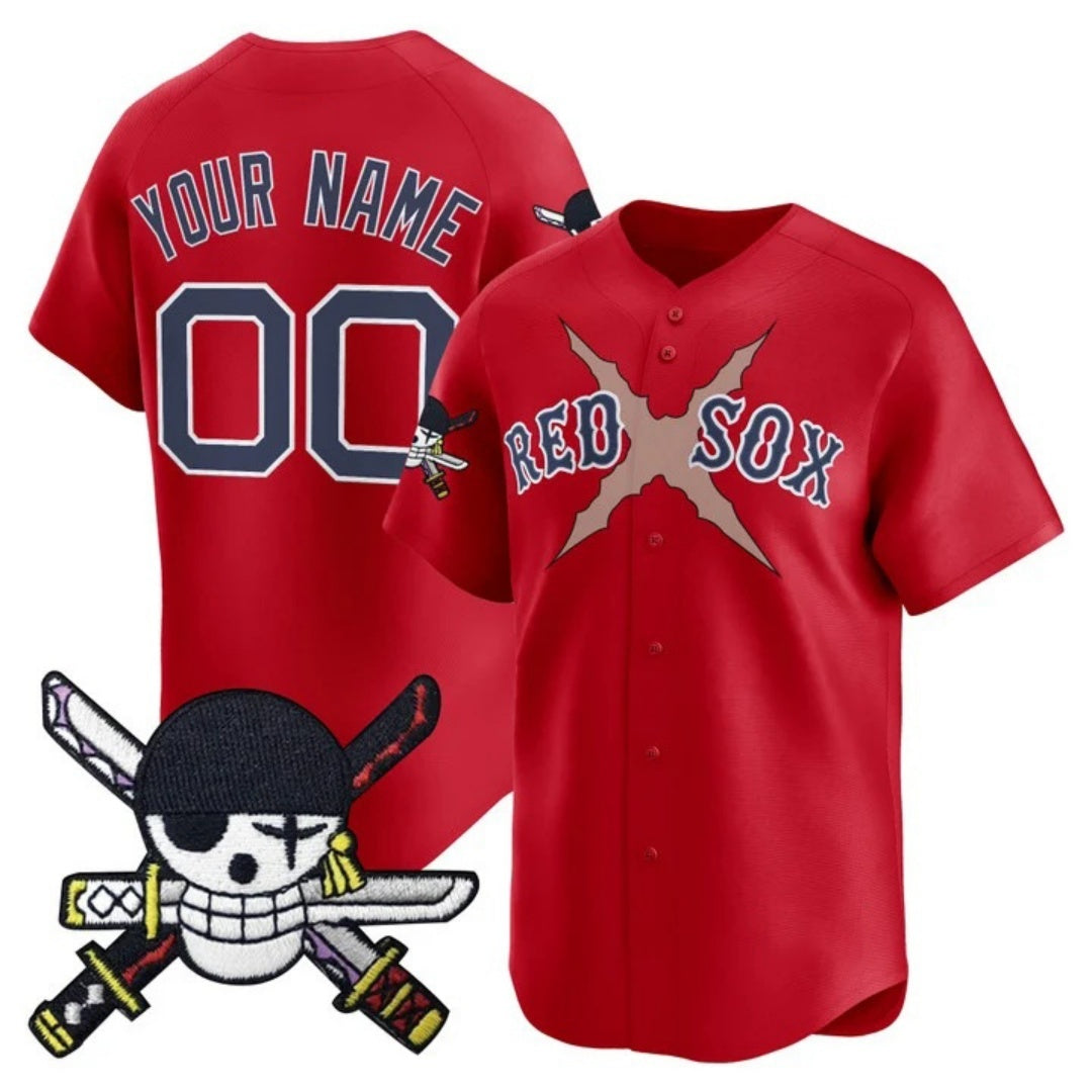 Custom Boston Red Sox x One Piece Red MWATKINS Zoro Patch Vapor Premier Limited Jersey - Stitched