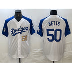 Los Angeles Dodgers #50 Mookie Betts Number White Blue MWATKINS Fashion Stitched Cool Base Limited Jersey 3
