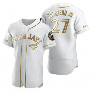Toronto Blue Jays #27 Vladimir Guerrero Jr. White Gold MWATKINS Flex Base Stitched Jersey