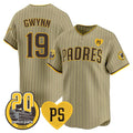 San Diego Padres #19 Tony Gwynn Tan MWATKINS 'For Peter' And Petco Park 20th Patch Limited Stitched Jersey