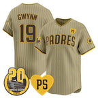 San Diego Padres #19 Tony Gwynn Tan MWATKINS 'For Peter' And Petco Park 20th Patch Limited Stitched Jersey