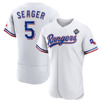 Texas Rangers #5 Corey Seager White MWATKINS 2023 World Series Flex Base Stitched Jersey