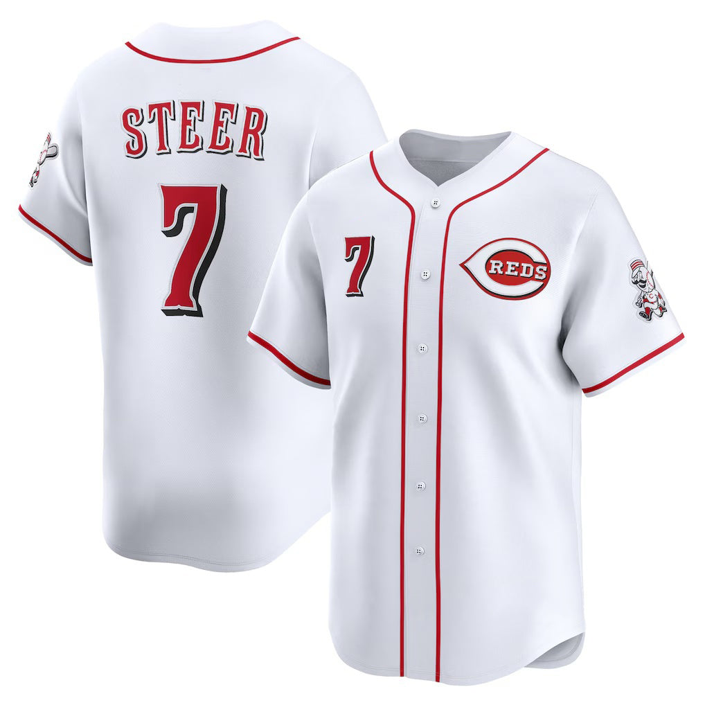 Cincinnati Reds #7 Spencer Steer White MWATKINS Home Limited Player Jersey