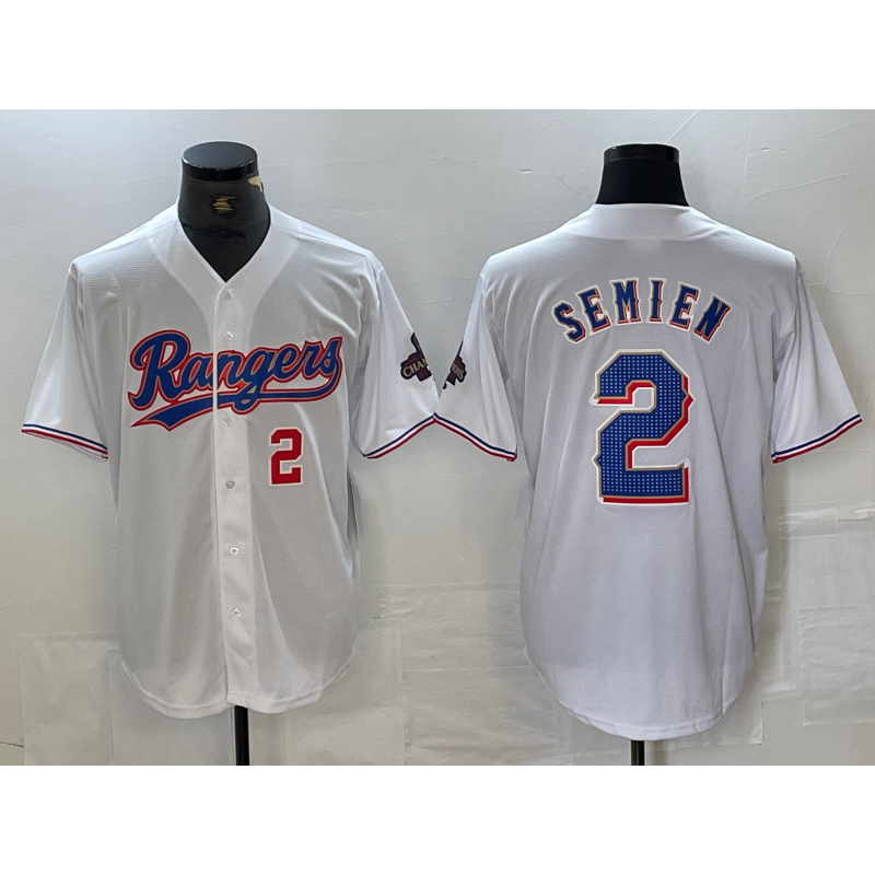 Texas Rangers #2 Marcus Semien Number White MWATKINS 2023 World Series Champions Cool Base Jerseys