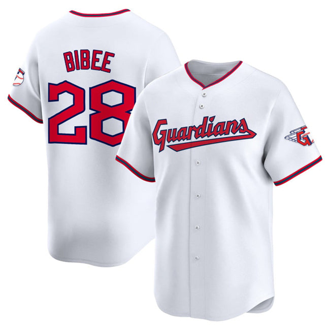 Cleveland Guardians #28 Tanner Bibee White MWATKINS Home Limited Stitched Jersey