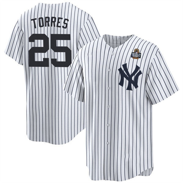 New York Yankees #25 Gleyber Torres White MWATKINS 2024 World Series With Name Cool Base Stitched Jersey
