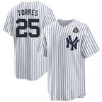 New York Yankees #25 Gleyber Torres White MWATKINS 2024 World Series With Name Cool Base Stitched Jersey
