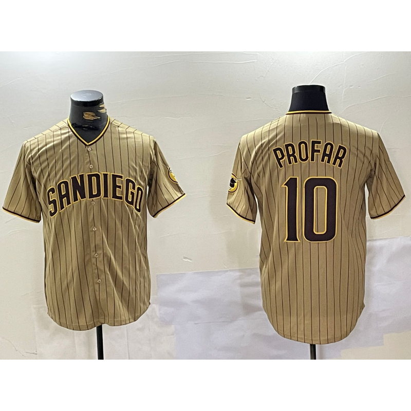 San Diego Padres #10 Jurickson Profar Khaki MWATKINS Team Logo Cool Base Jersey 2