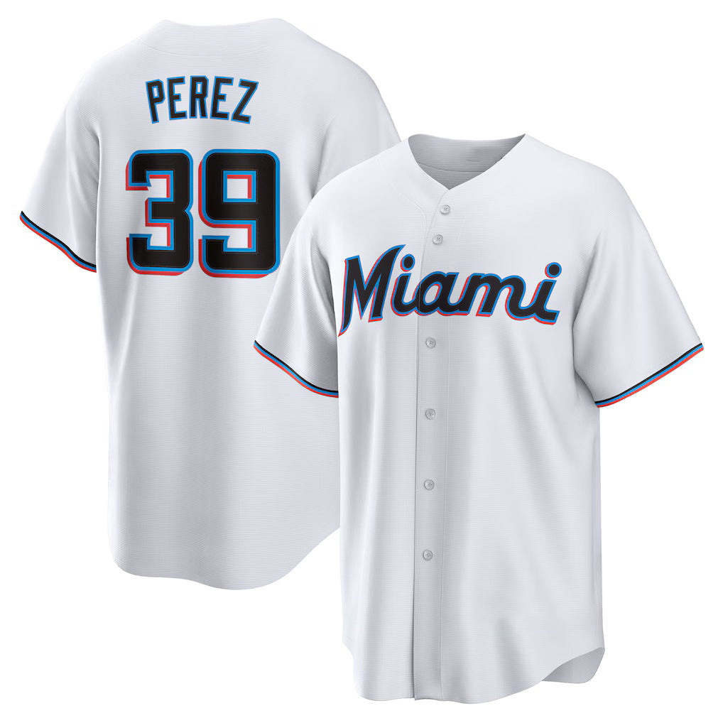 Miami Marlins #39 Eury Perez White MWATKINS Home Replica Jersey