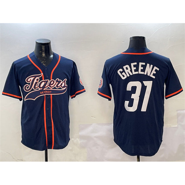 Detroit Tigers #31 Riley Greene Navy MWATKINS With Patch Cool Base Stitched Jersey