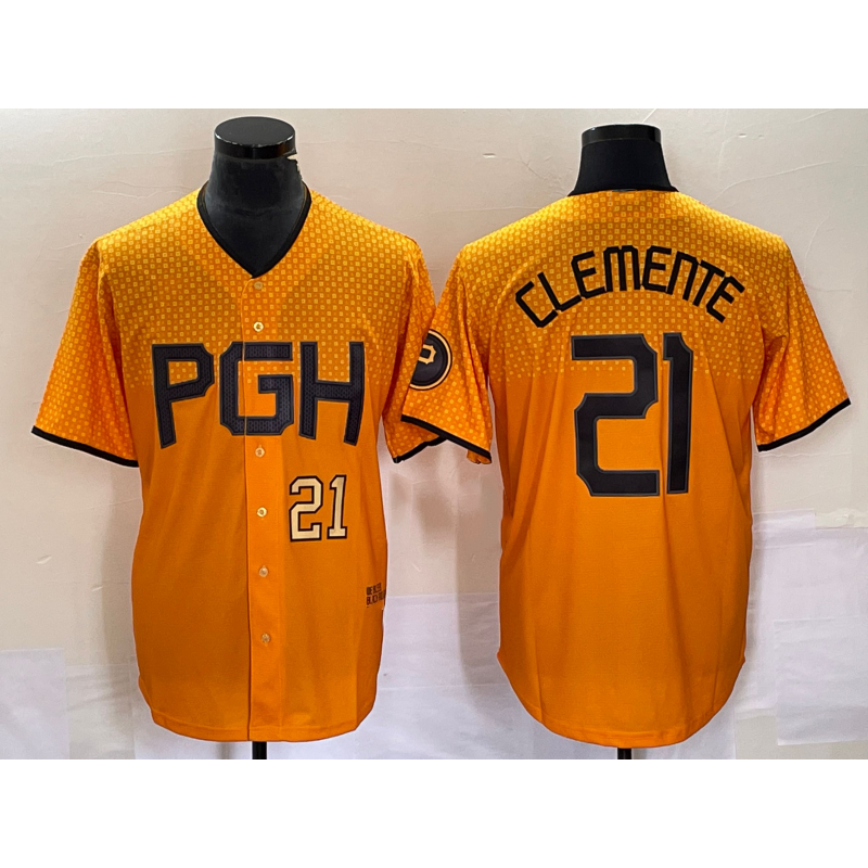 Pittsburgh Pirates #21 Roberto Clemente Number Gold MWATKINS 2023 City Connect Stitched Jersey