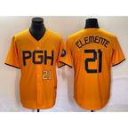 Pittsburgh Pirates #21 Roberto Clemente Number Gold MWATKINS 2023 City Connect Stitched Jersey