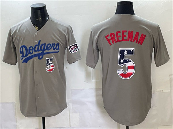 Los Angeles Dodgers #5 Freddie Freeman Gray MWATKINS 250 Fourth of July Road Stitched Jersey
