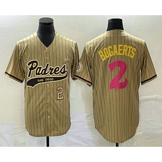 San Diego Padres #2 Xander Bogaerts Number Tan MWATKINS Pinstripe 2023 City Connect Cool Base Stitched Jersey