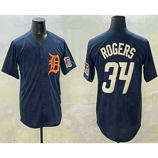 Detroit Tigers #34 Jake Rogers Navy MWATKINS Alternate With Patch Cool Base Stitched Jersey