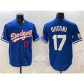 Los Angeles Dodgers #17 Shohei Ohtani Royal MWATKINS With American Flag Patch Limited Stitched Jersey
