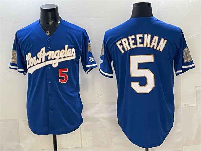 Los Angeles Dodgers #5 Freddie Freeman Royal MWATKINS 2026 Gold Collection 9x & B2B Champs Patch Stitched Jersey
