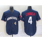 Minnesota Twins #4 Carlos Correa Number 2023 Navy Blue MWATKINS Cool Base Stitched Jersey