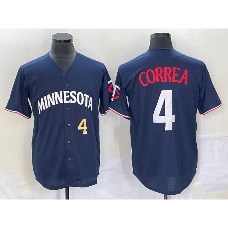 Minnesota Twins #4 Carlos Correa Number 2023 Navy Blue MWATKINS Cool Base Stitched Jersey