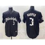 Philadelphia Phillies #3 Bryce Harper Black MWATKINS Gothic Vapor Limited Stitched Jersey
