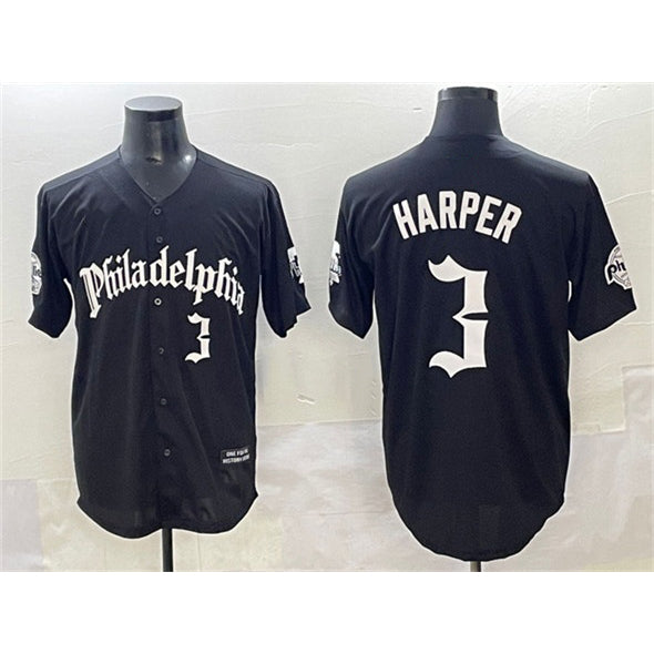Philadelphia Phillies #3 Bryce Harper Black MWATKINS Gothic Vapor Limited Stitched Jersey