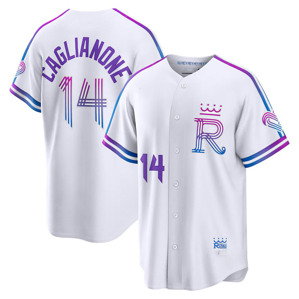 Kansas City Royals #14 Jac Caglianone White MWATKINS 2026 City Connect Stadium Jersey