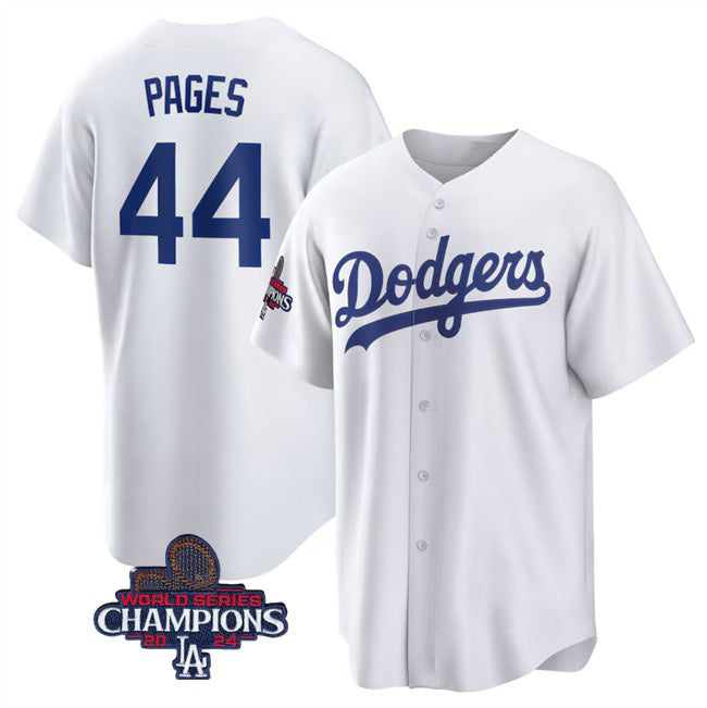 Los Angeles Dodgers #44 Andy Pages White MWATKINS 2024 World Series Cool Base Stitched Jersey