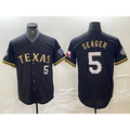 Texas Rangers #5 Corey Seager Number Black Gold MWATKINS Cool Base Stitched Jersey