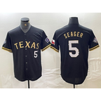 Texas Rangers #5 Corey Seager Number Black Gold MWATKINS Cool Base Stitched Jersey