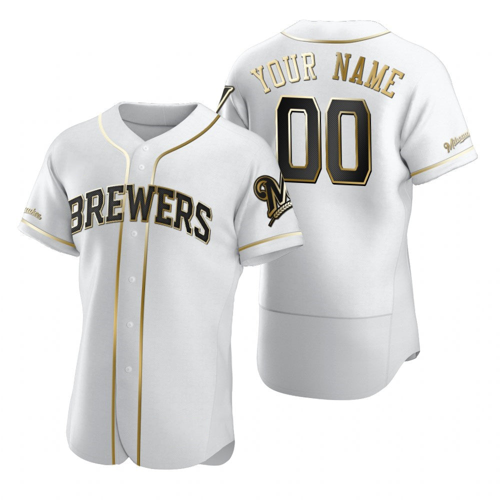 Custom Milwaukee Brewers White MWATKINS Stitched Flex Base Golden Edition Jersey