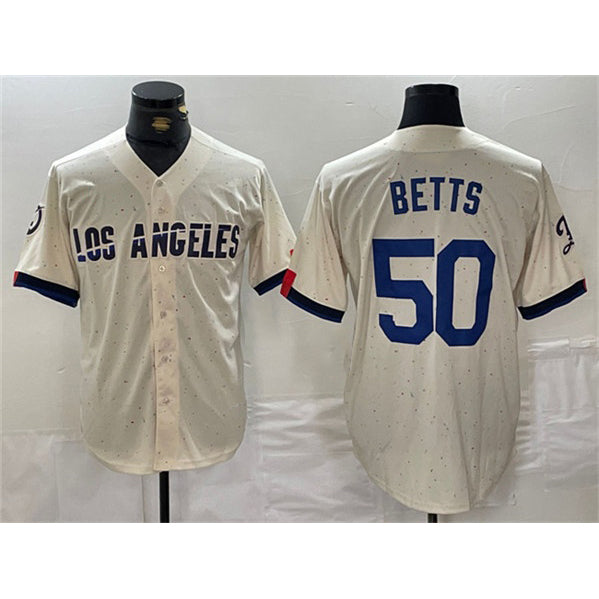 Los Angeles Dodgers #50 Mookie Betts Cream MWATKINS Stitched Jersey