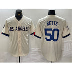 Los Angeles Dodgers #50 Mookie Betts Cream MWATKINS Stitched Jersey