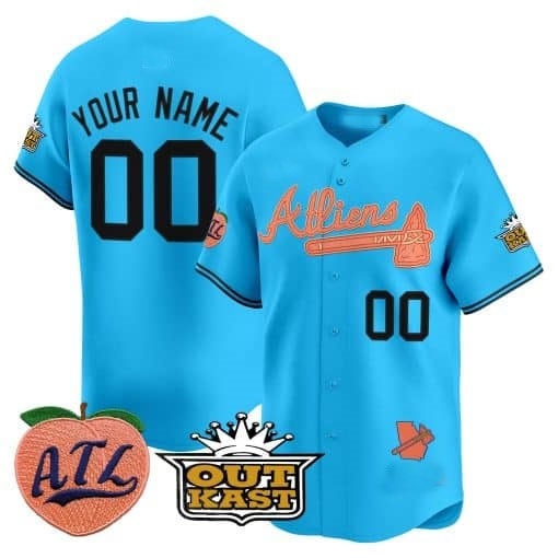 Custom Atlanta Braves Atliens & Peach Vapor Premier Limited Jersey ¨CBlue MWATKINS