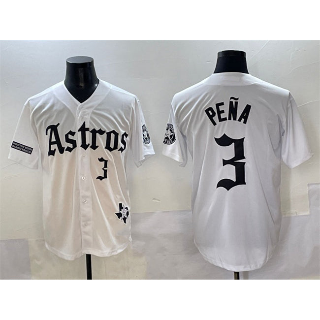 Houston Astros #3 Jeremy Pena White MWATKINS Gothic 'Houston Born Barrio Raised' Limited Stitched Jersey