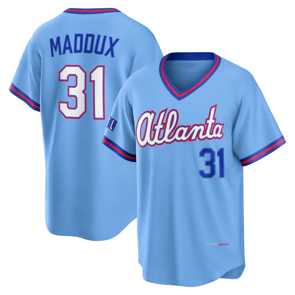 Atlanta Braves #31 Greg Maddux Powder Blue MWATKINS 2026 City Connect Stadium Jersey