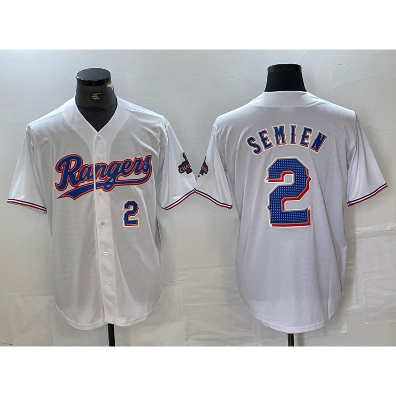 Texas Rangers #2 Marcus Semien Number White MWATKINS 2023 World Series Champions Cool Base Jersey 2